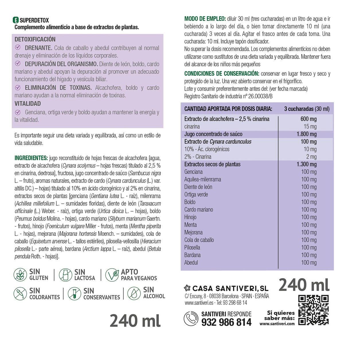 Superdetox Syrop Santiveri 240 ml