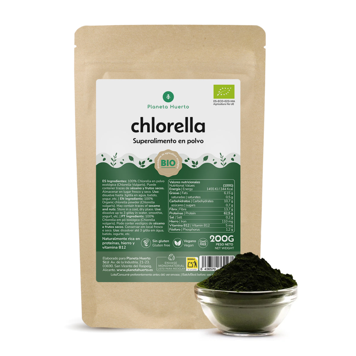 Chlorella w proszku z wodorostów ECO Planeta Huerto 200 g