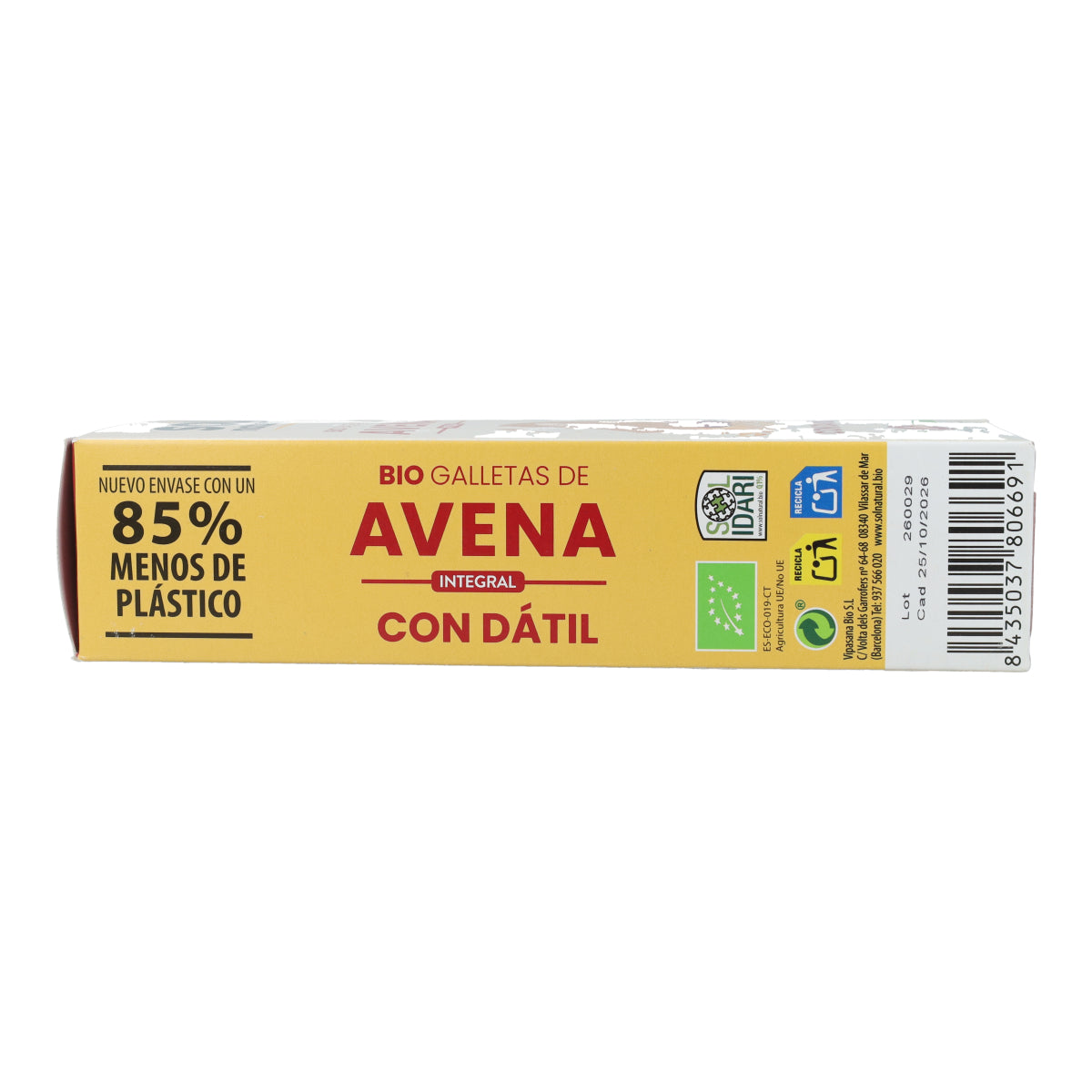 Ciasteczka owsiane pełnoziarniste słodzone daktylami bio Sol Natural 170 g