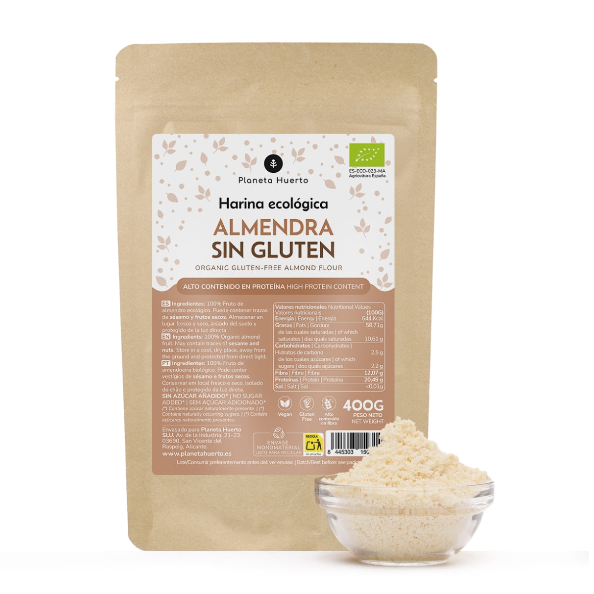 Bezglutenowa mąka migdałowa ECO Planeta Huerto 400gr