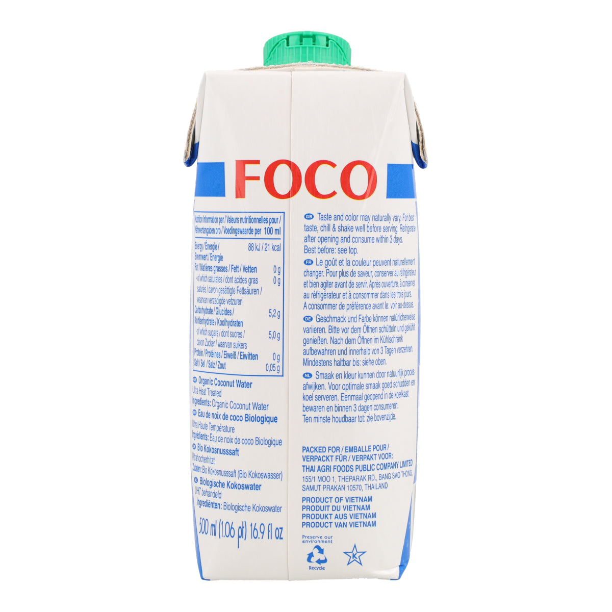 Czysta woda kokosowa, 100% naturalna Foco 500 ml