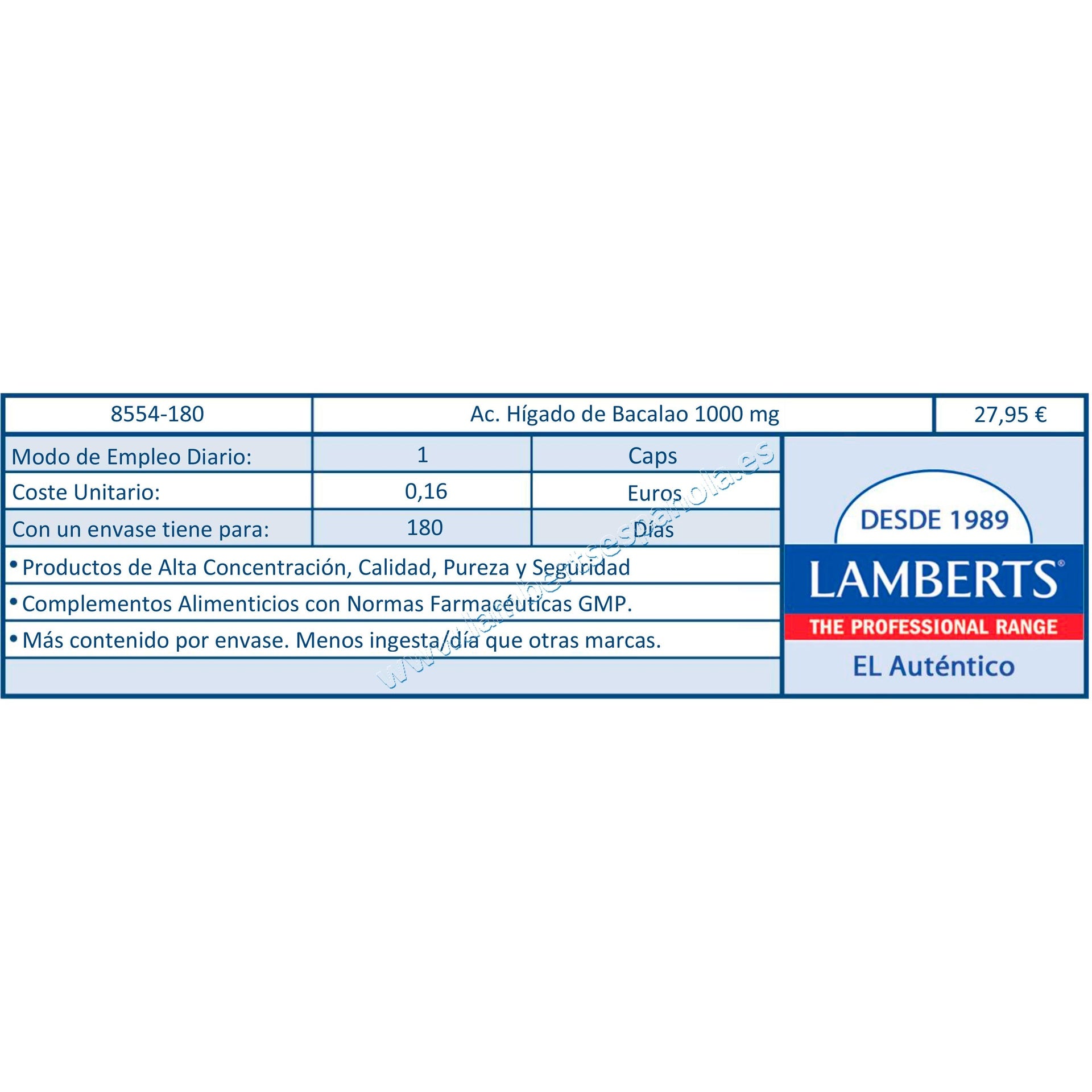 Aceite de Hígado de Bacalao Lamberts 180 cápsulas