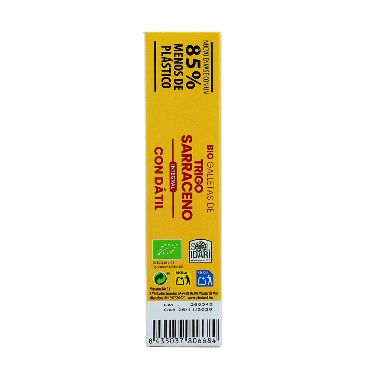 Ciasteczka pełnoziarniste z kaszy gryczanej słodzone daktylami bio Sol Natural 170 g