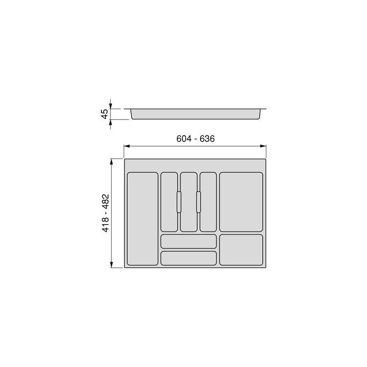 Emuca Cubertero para cajón de cocina, módulo 700 mm, Plástico, Gris