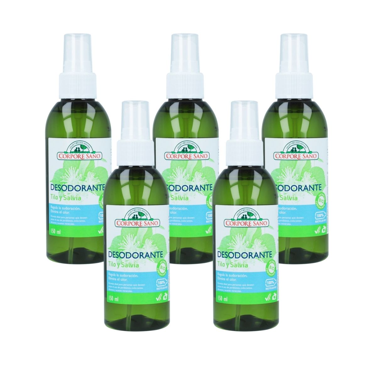 Pack 5x Desodorante tilo y salvia Corpore Sano 150 ml
