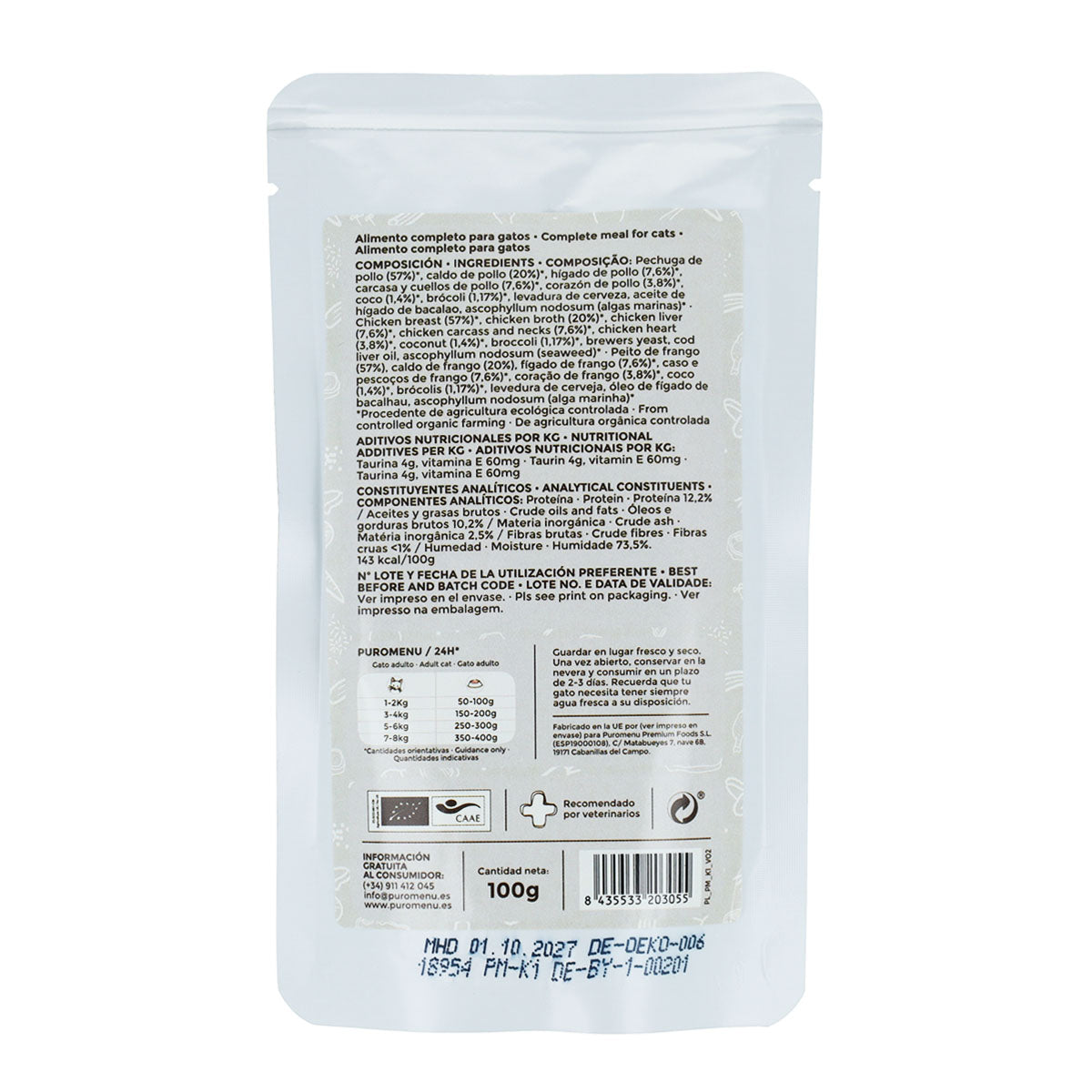 Mokra karma dla kotów Barf Momento de ternura (kurczak) BIO Puromenu 100 g