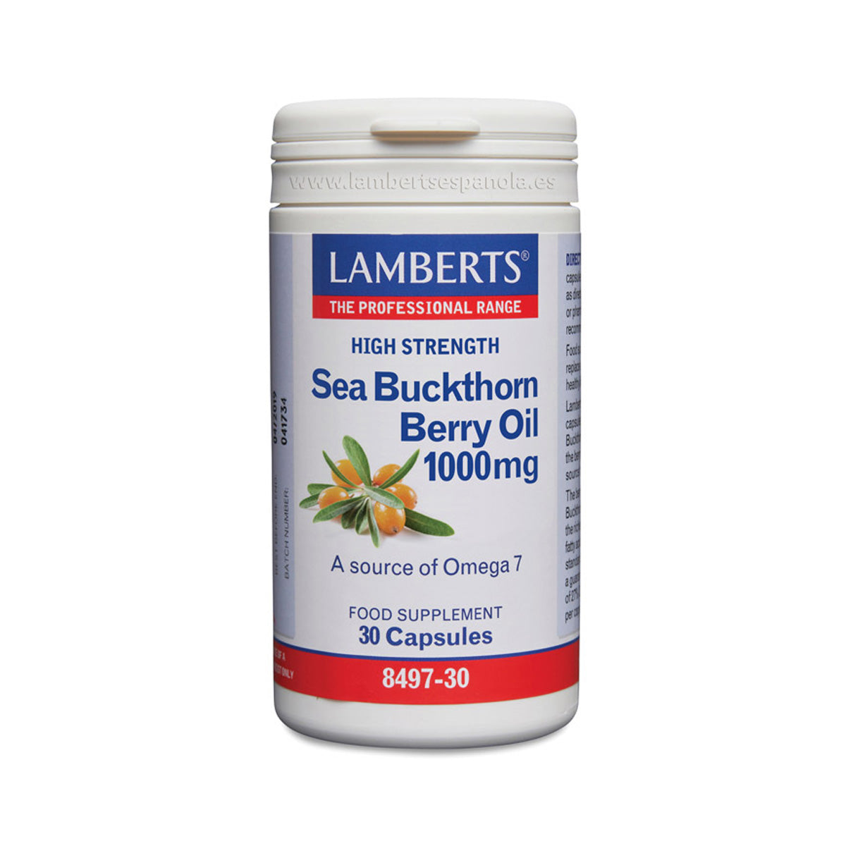 Aceite del fruto de Espino Amarillo 1000 mg rico en Omega 7, Lamberts, 30 cápsulas