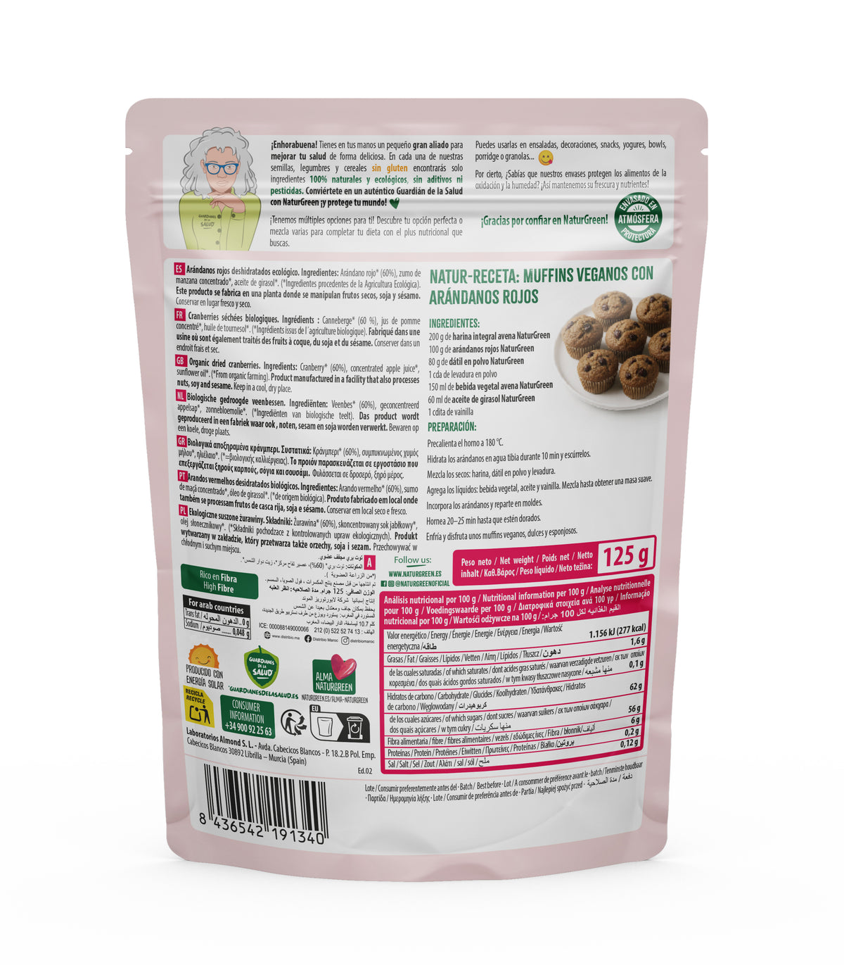 Suszone żurawiny ekologiczne Naturgreen 125 g