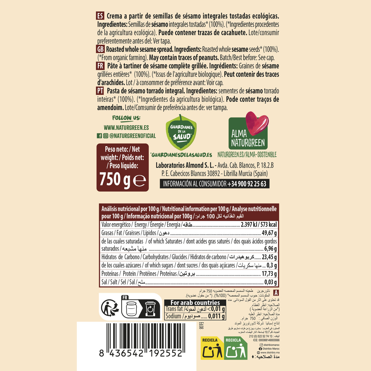 Tahini prażone Naturgreen 800 g