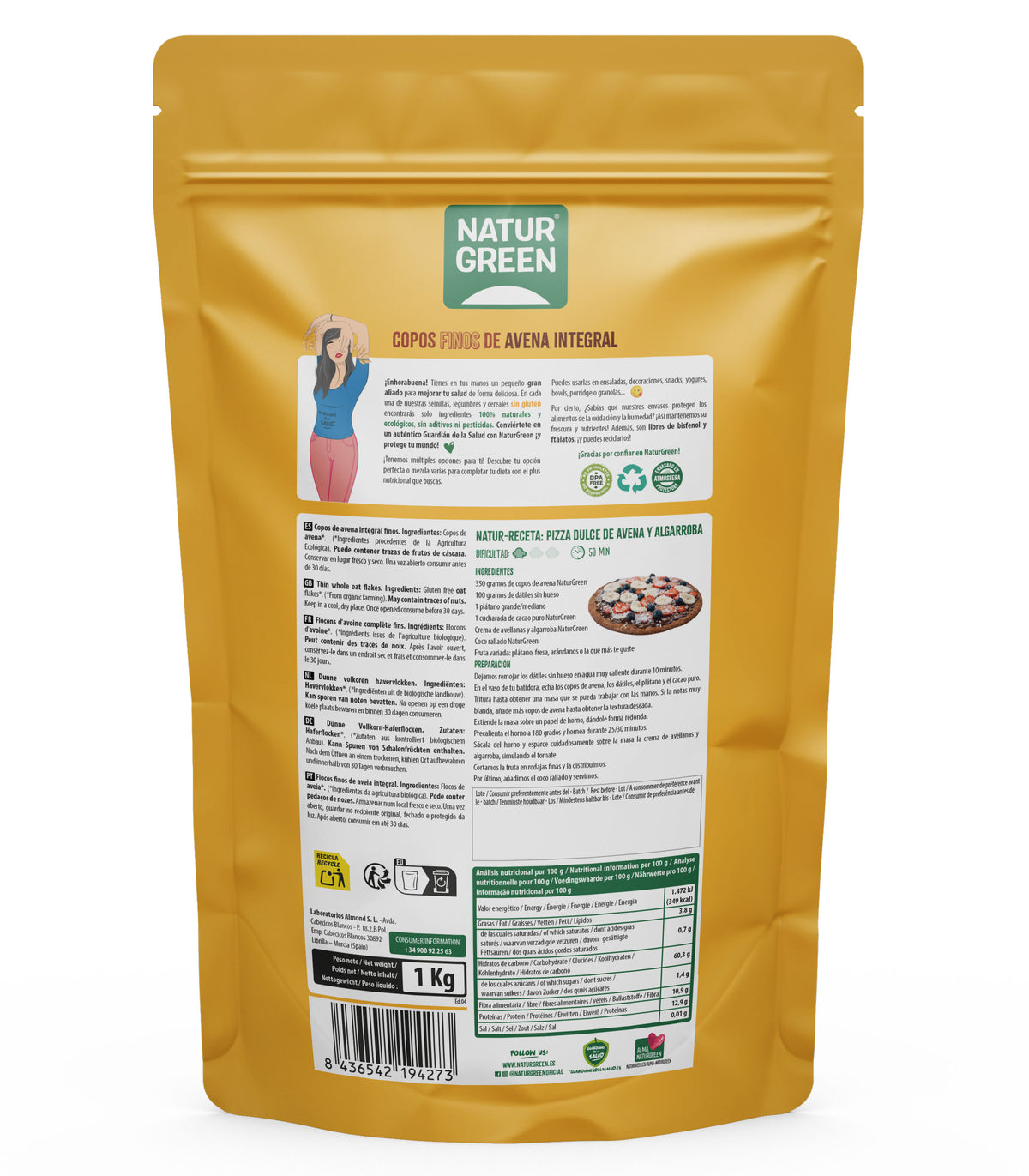 Opakowanie 2 szt. cienkich płatków owsianych bezglutenowych Bio NaturGreen Opakowanie 2 szt. po 1 kg