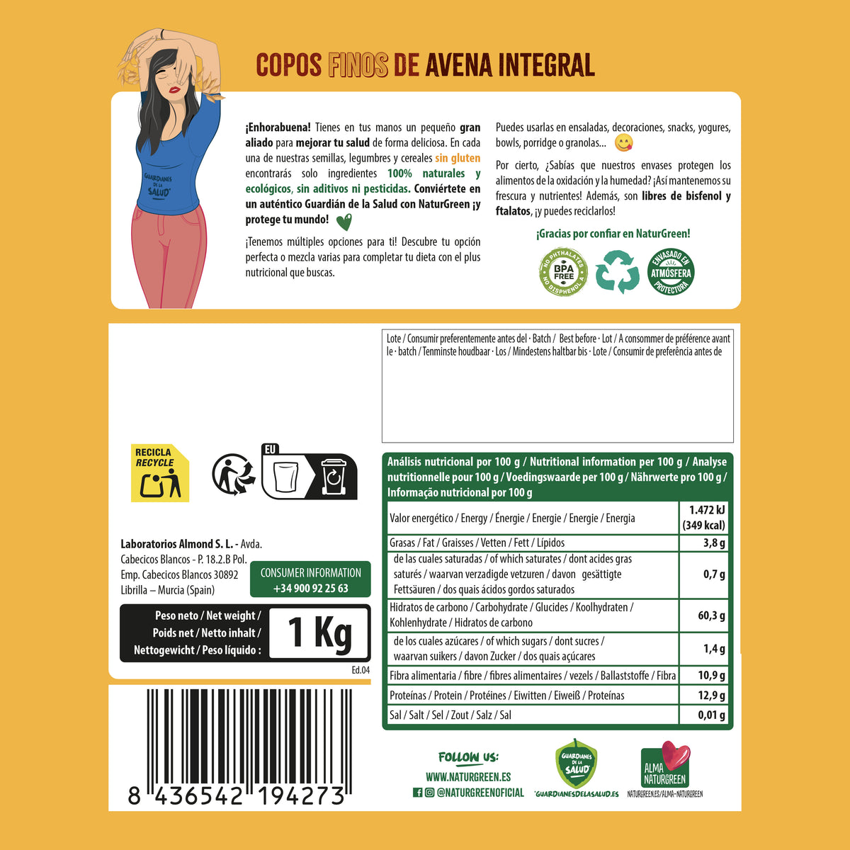 Płatki owsiane bezglutenowe Bio NaturGreen, 1 kg