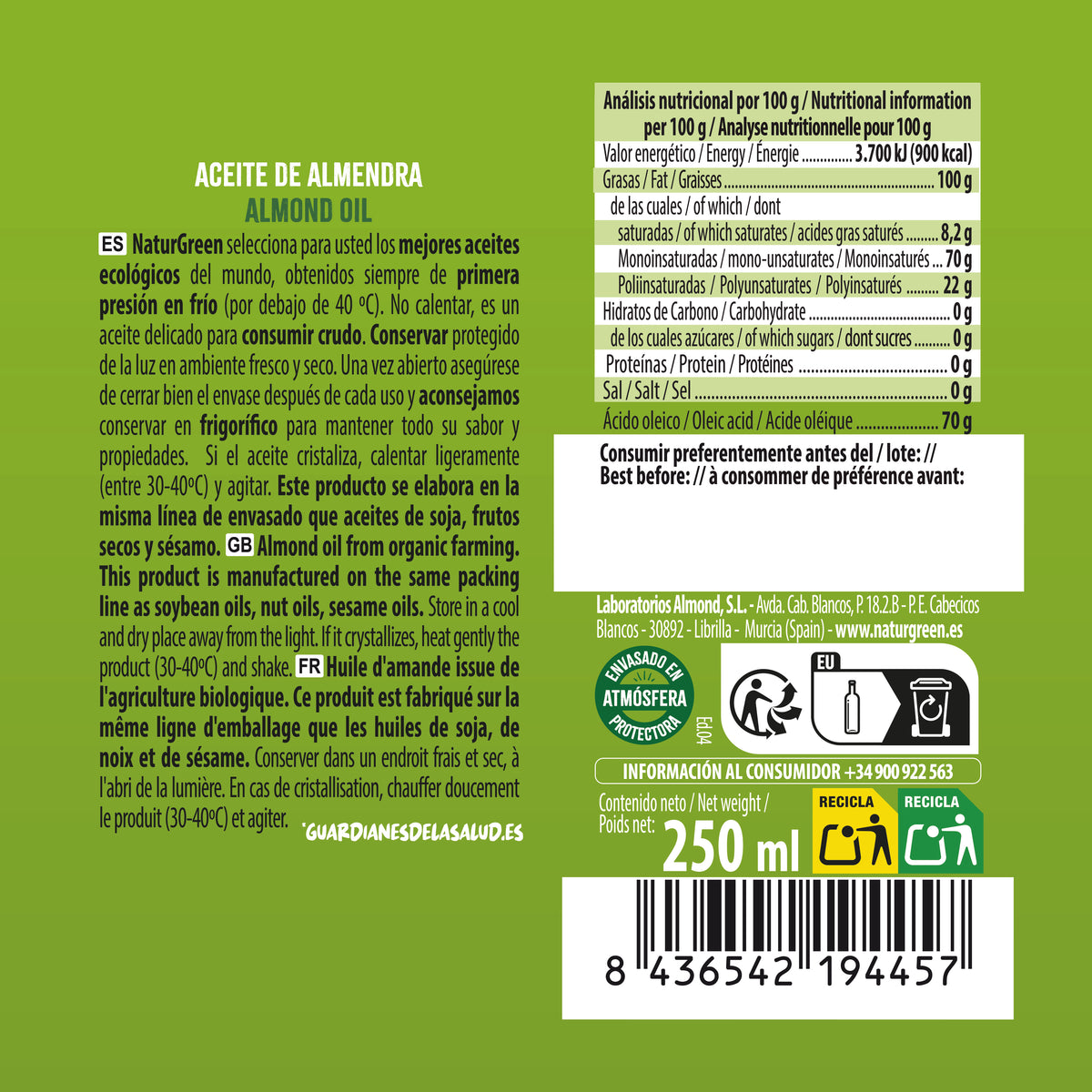 Olej migdałowy Bio NaturGreen 250 ml