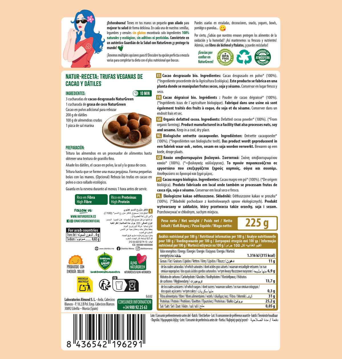 Kakao odtłuszczone Bio Naturgreen 225 g