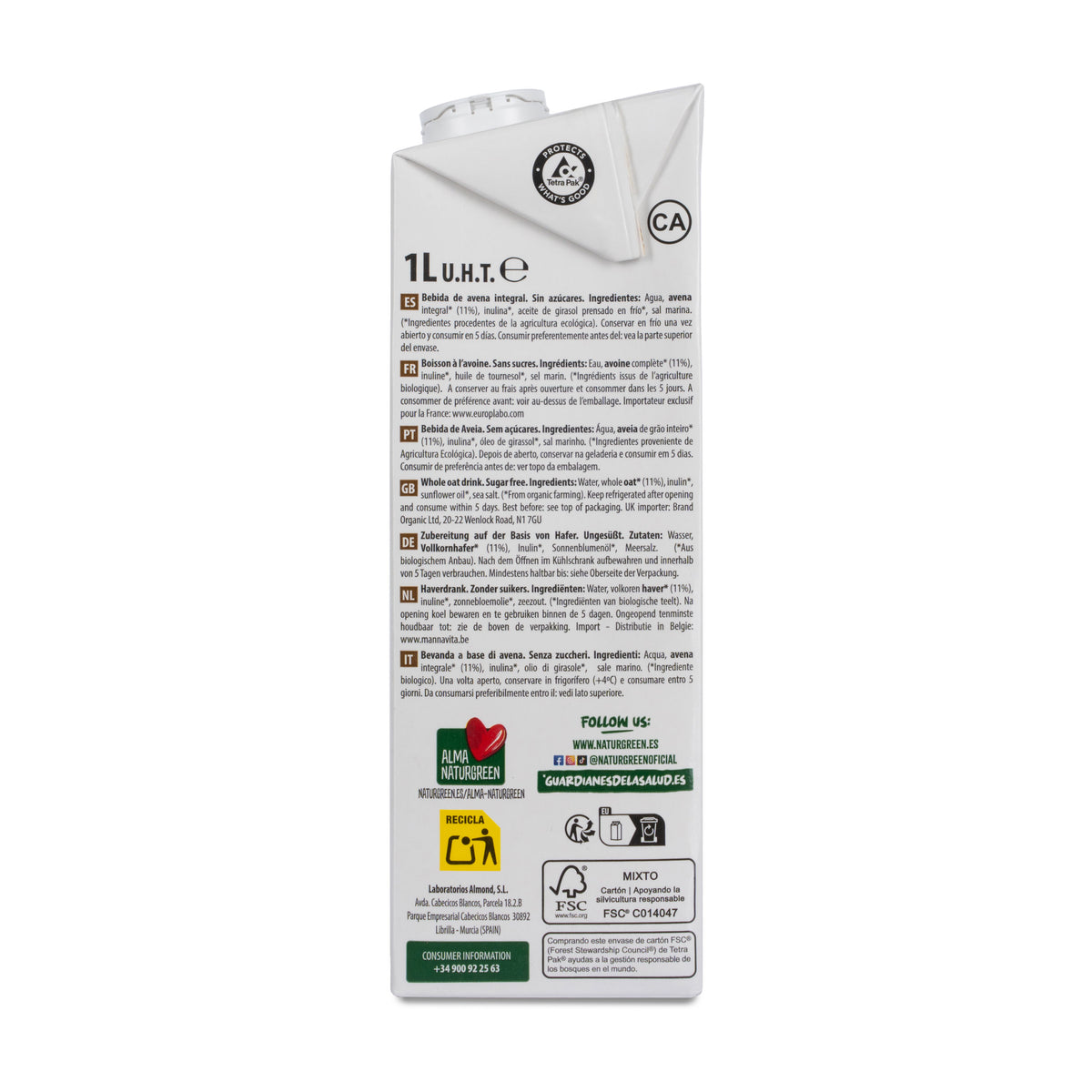Zestaw 6 szt. Napój z pełnego ziarna owsa 0% cukru Bio NaturGreen 1 l