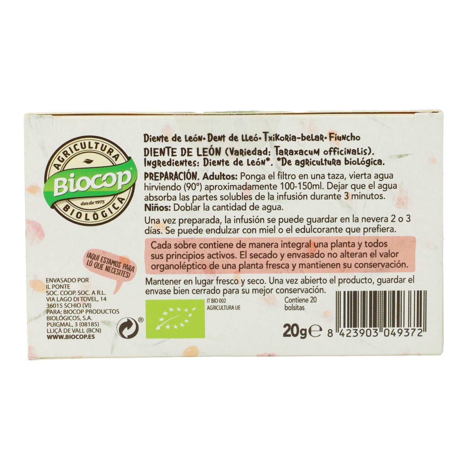 Té diente de león Biocop Giardino 20 Bolsitas
