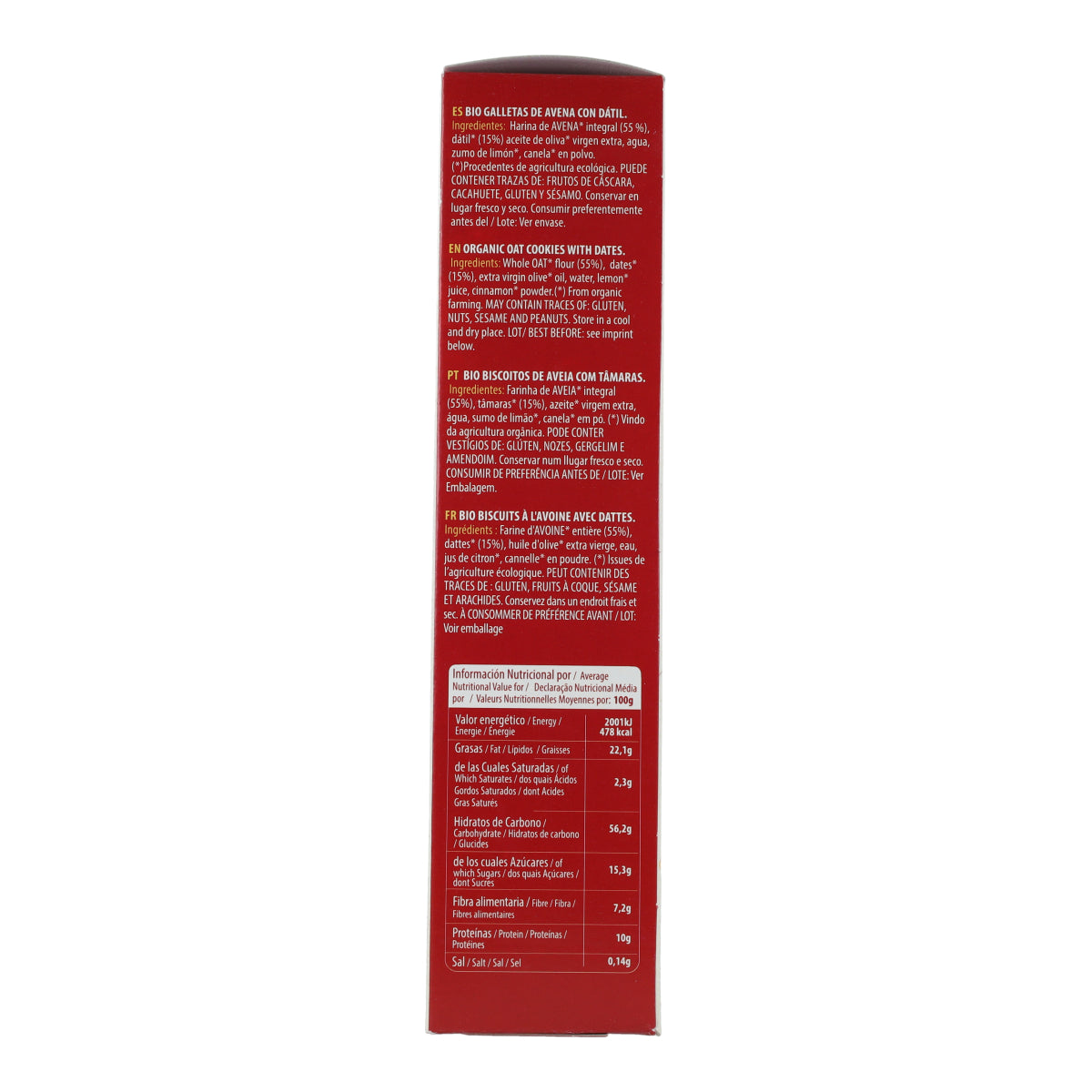 Ciasteczka owsiane pełnoziarniste słodzone daktylami bio Sol Natural 170 g