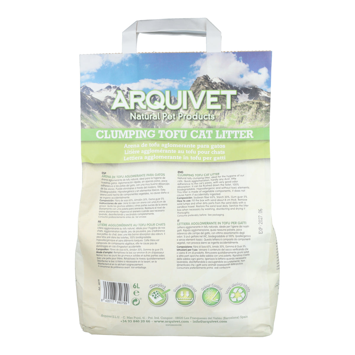 Tofu Cat Litter Arquivet 6 l Biodegradowalny aglomerujący żwirek sojowy