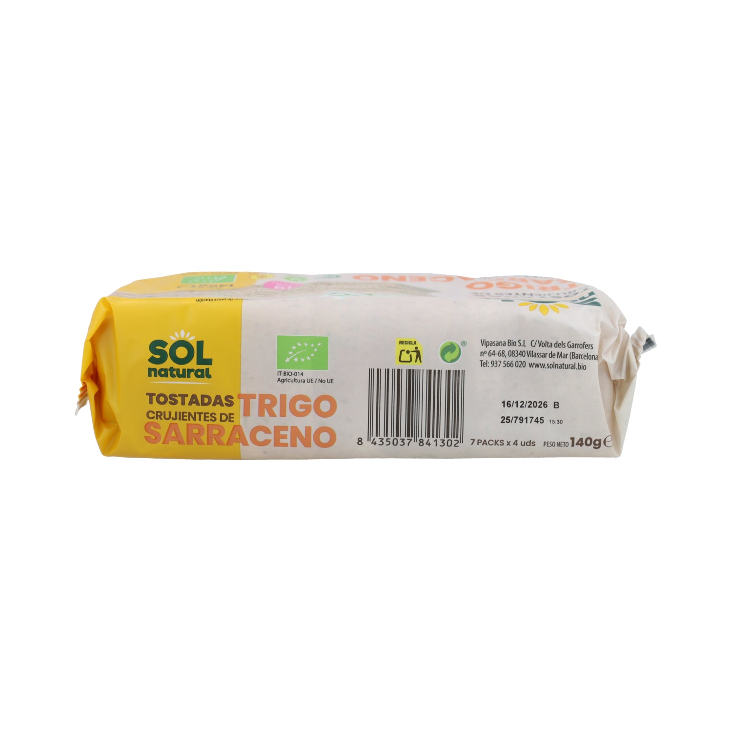 Bezglutenowe tosty z kaszy gryczanej Sol Natural 140 g BIO