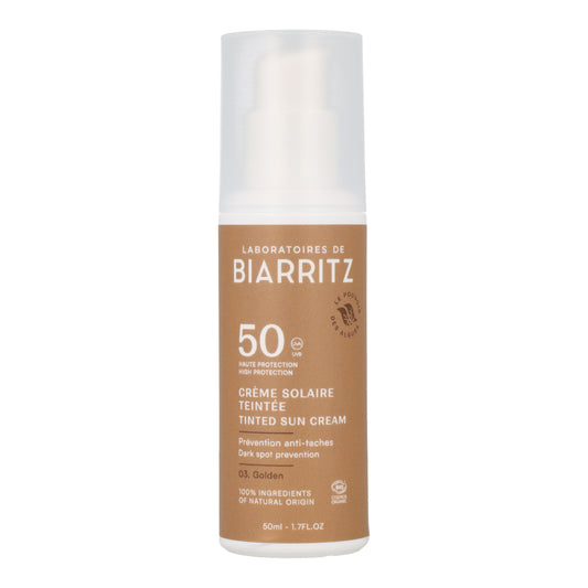 Krem do twarzy w kolorze złotym SPF 50 Alga-Gorria & aloes Bio, Laboratorios Biarritz, 50 ml