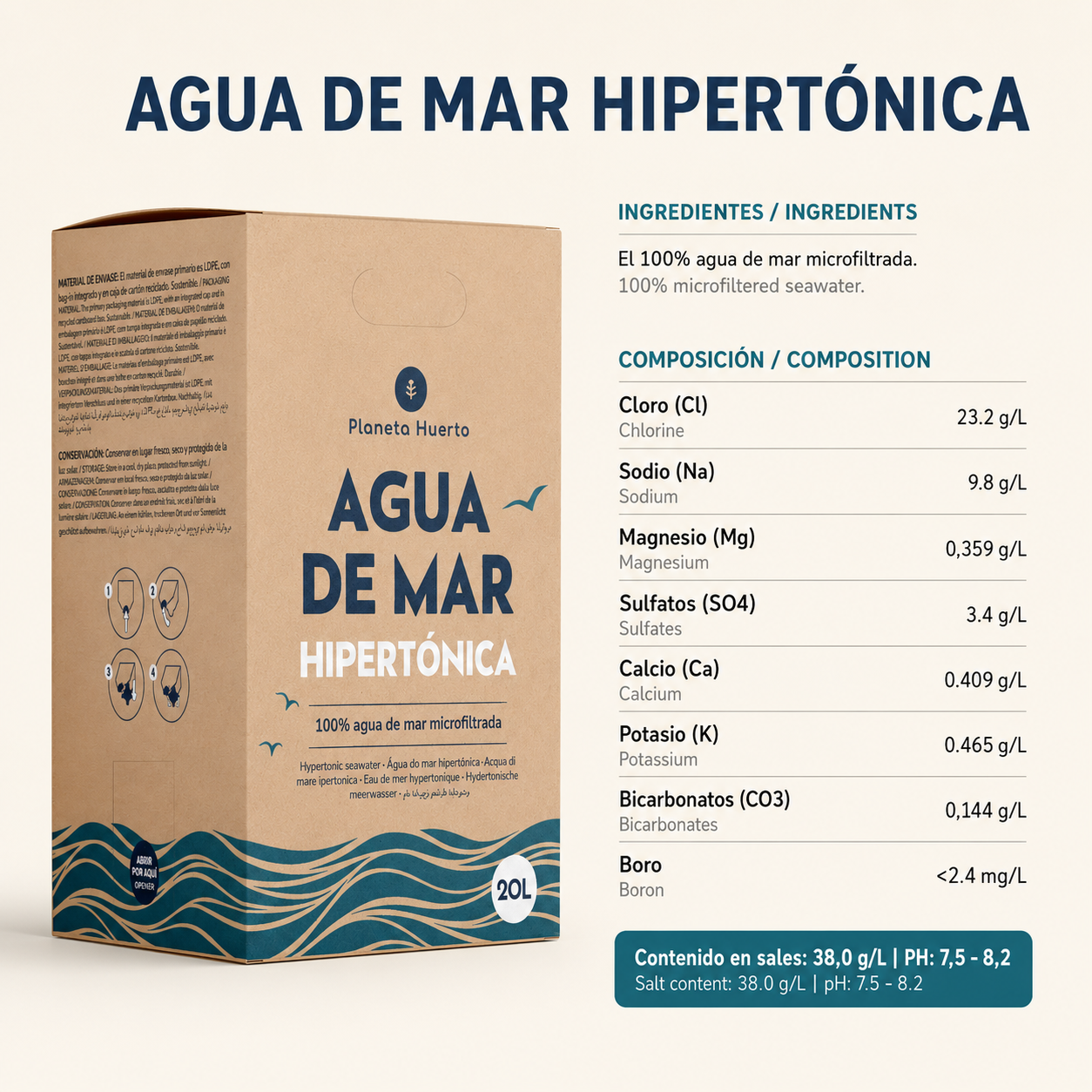 Planeta Huerto Hipertoniczna woda morska 20 L