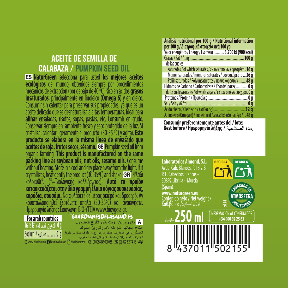 Olej z pestek dyni Bio NaturGreen, 250 ml