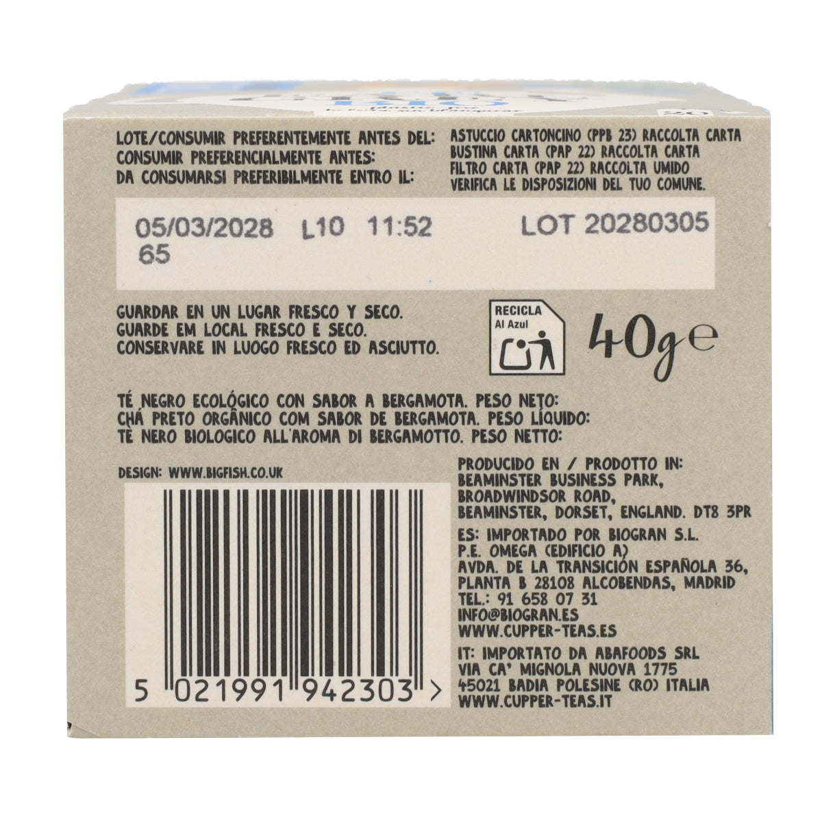 Czarna herbata Earl Grey Bio Cupper 20 torebek
