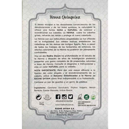 Henna Quinquina Polvo Radhe  Radhe 100 g