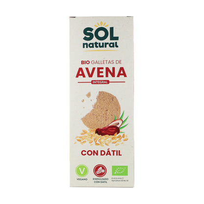 Ciasteczka owsiane pełnoziarniste słodzone daktylami bio Sol Natural 170 g