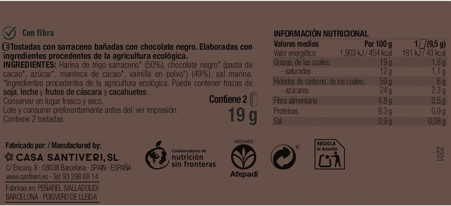 Chrupiące tosty z kaszy gryczanej z czekoladą gorzką BIO 3x57 g