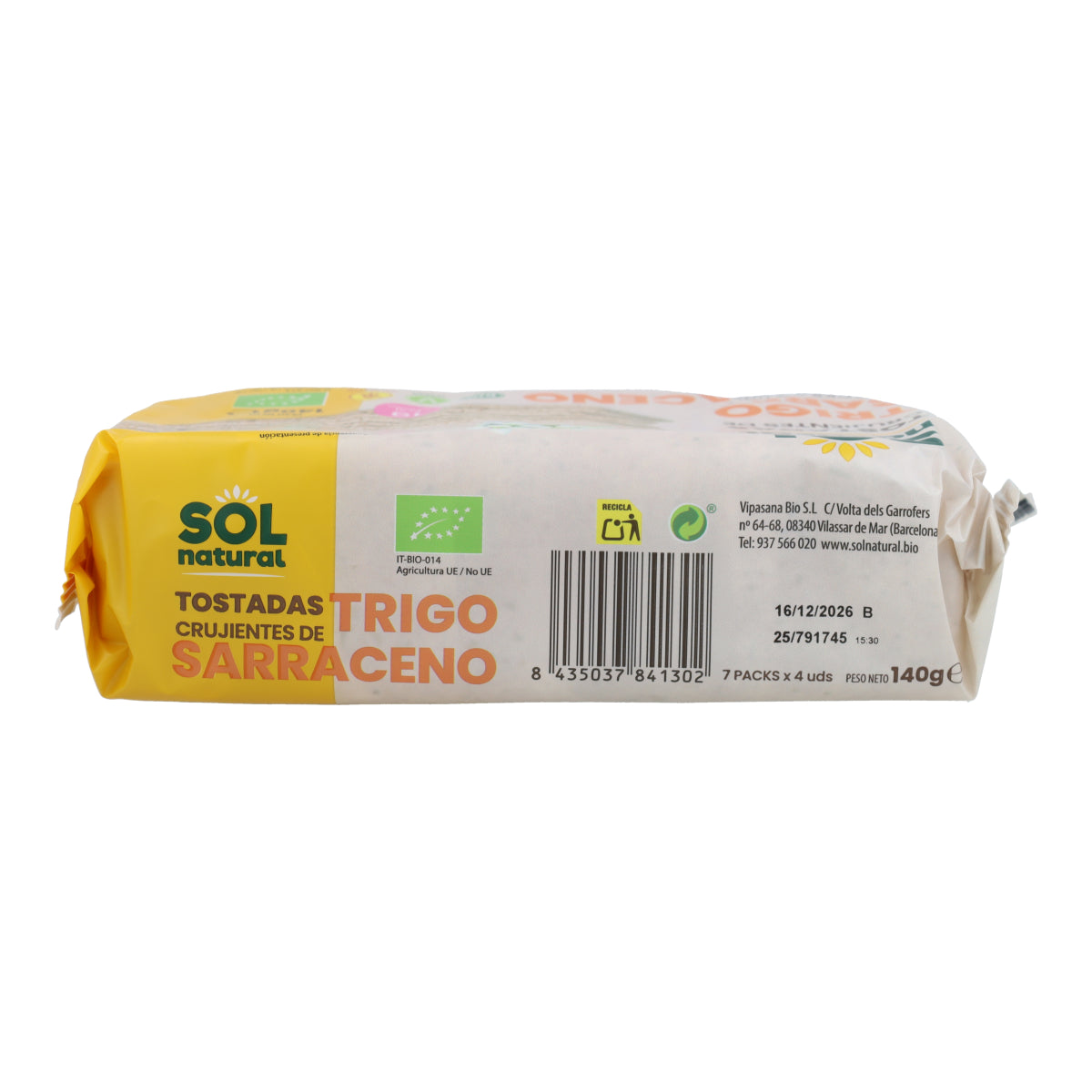 Bezglutenowe tosty z kaszy gryczanej Sol Natural 140 g BIO