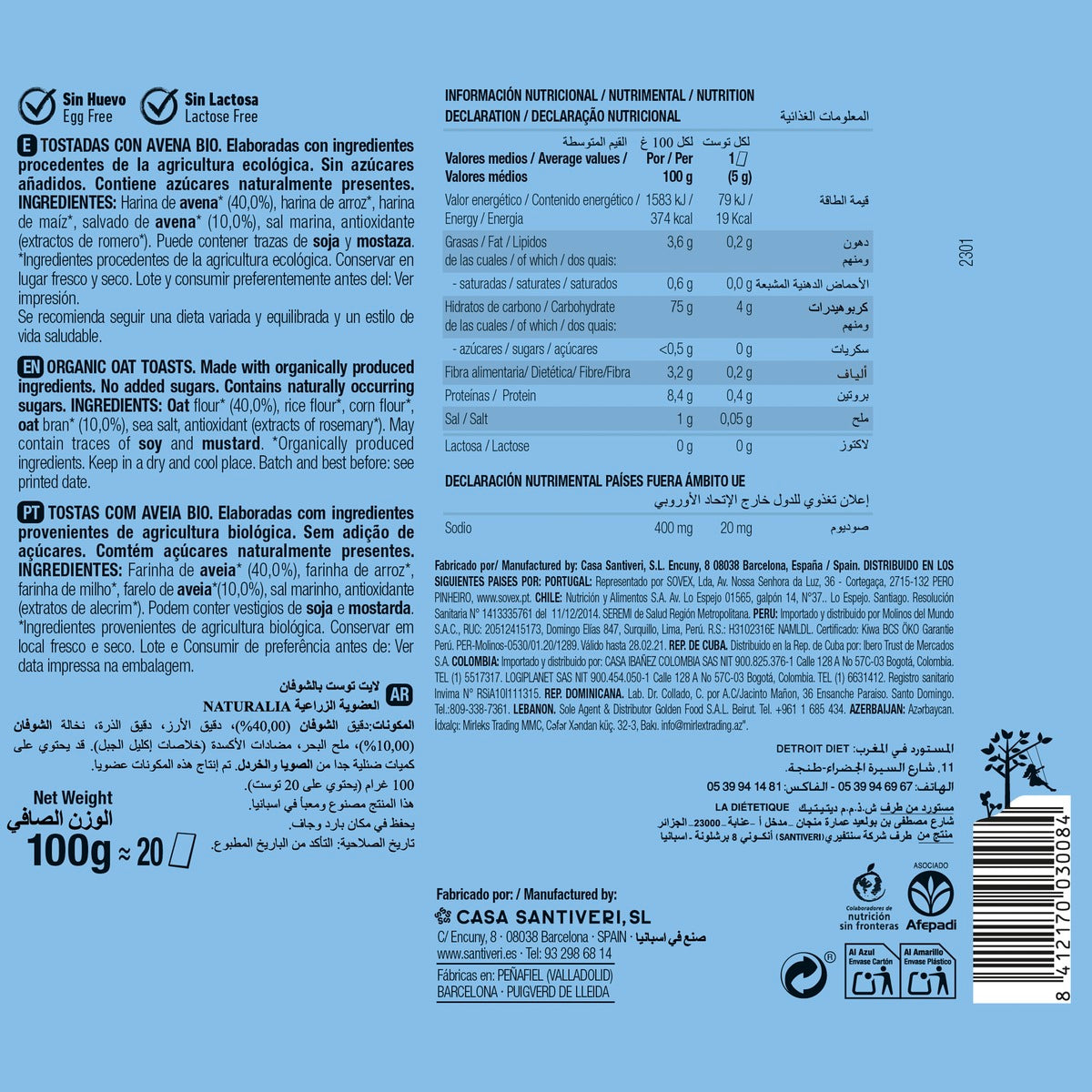 Lekkie i chrupiące tosty owsiane Santiveri 100 g