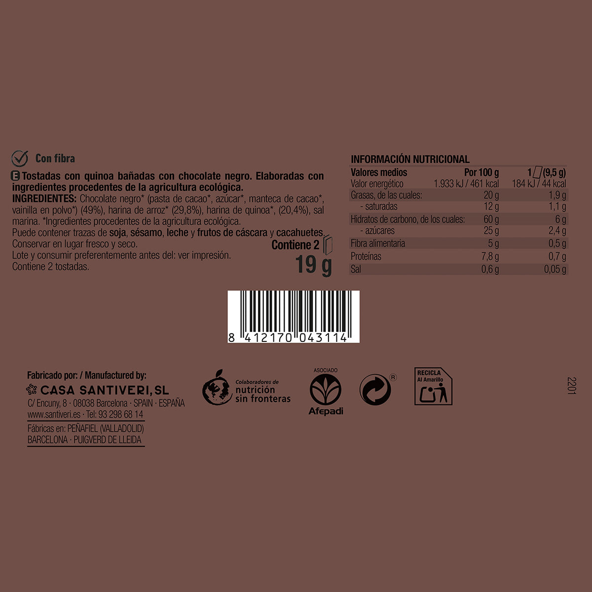 Chrupiące tosty z komosą ryżową i czekoladą deserową BIO 3x57 g