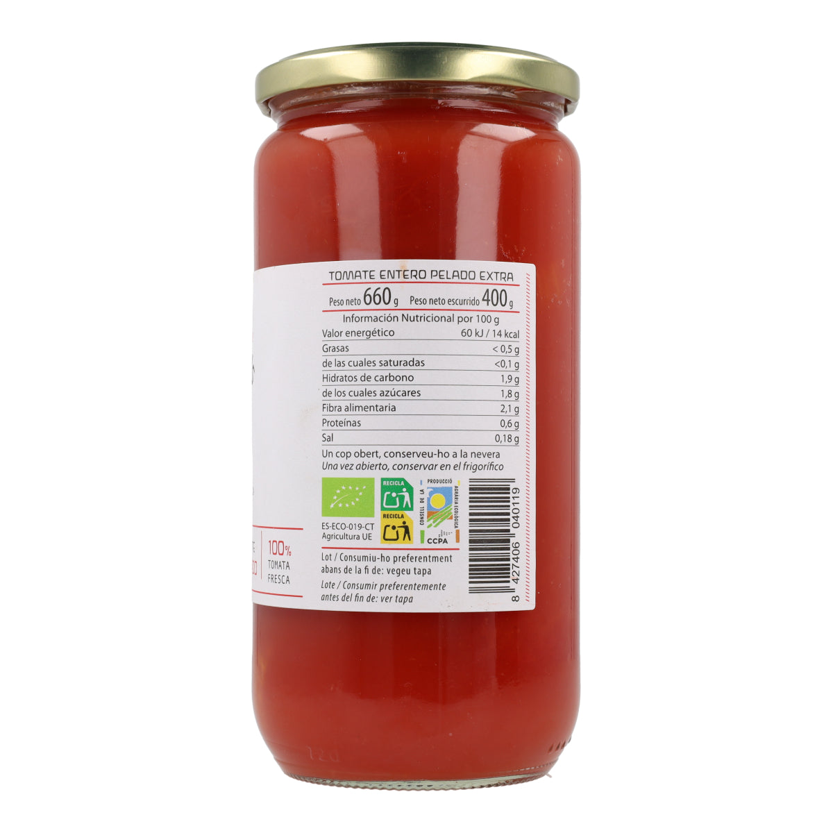 Całe pomidory bez skórki ECO Cal Valls 660 g