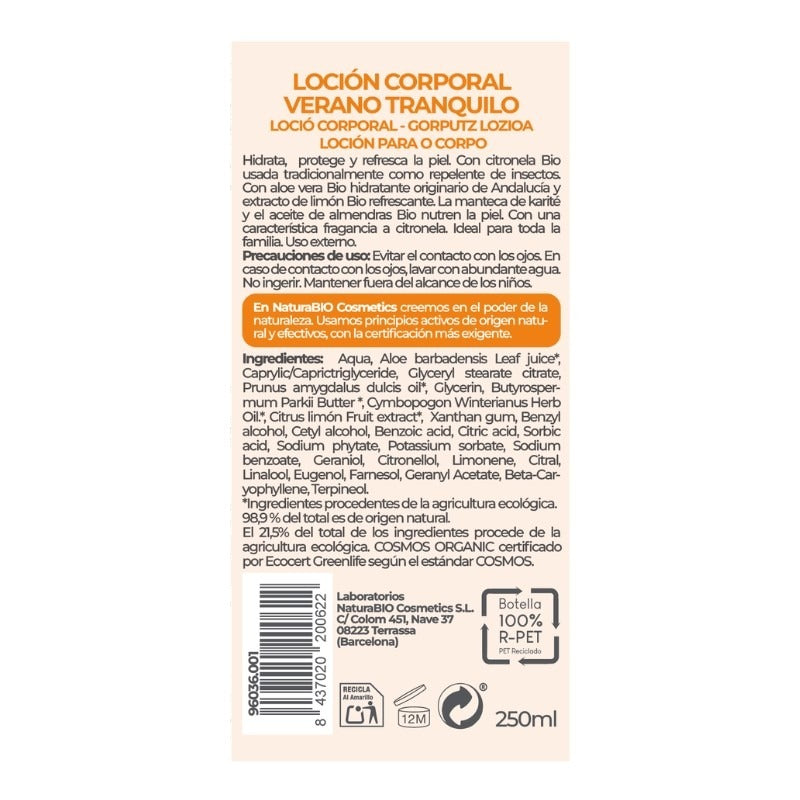 Balsam do ciała Verano Tranquilo 250 Citronela, NATURABIO, 250 ml