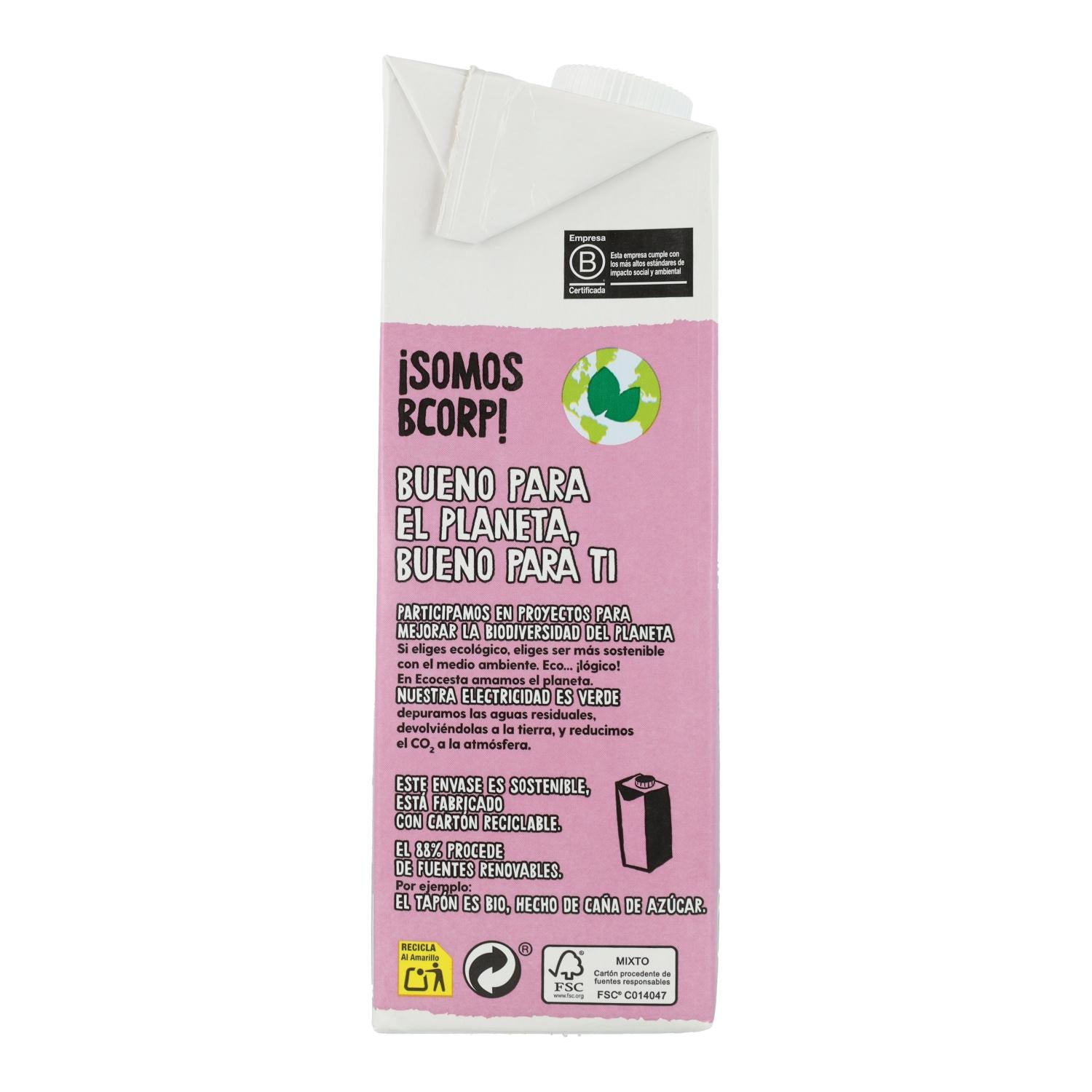 Pack 6x Bebida Vegetal De Arroz y Coco Bio sin azúcar añadido, Ecocesta, 1L