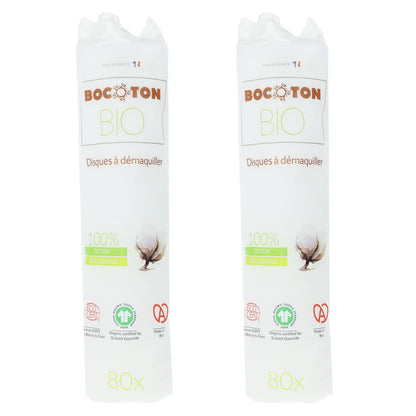 Pack PROMO 2x Discos desmaquillantes algodón Bio Bocoton 80 discos