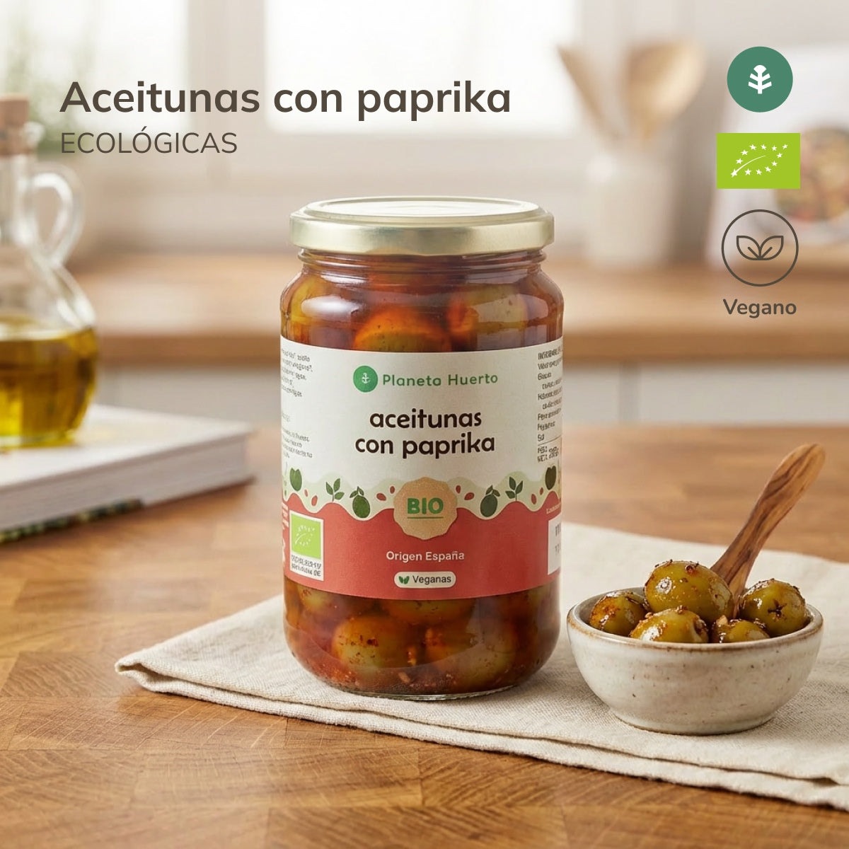 Oliwki zielone z papryką Eco Planeta Huerto 390 g