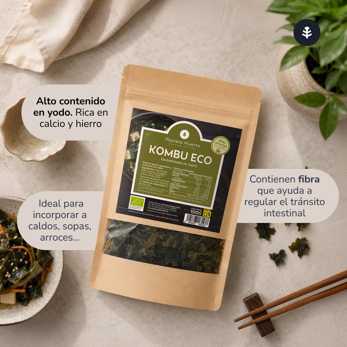 Płatki wodorostów Kombu ECO Planeta Huerto 100 g