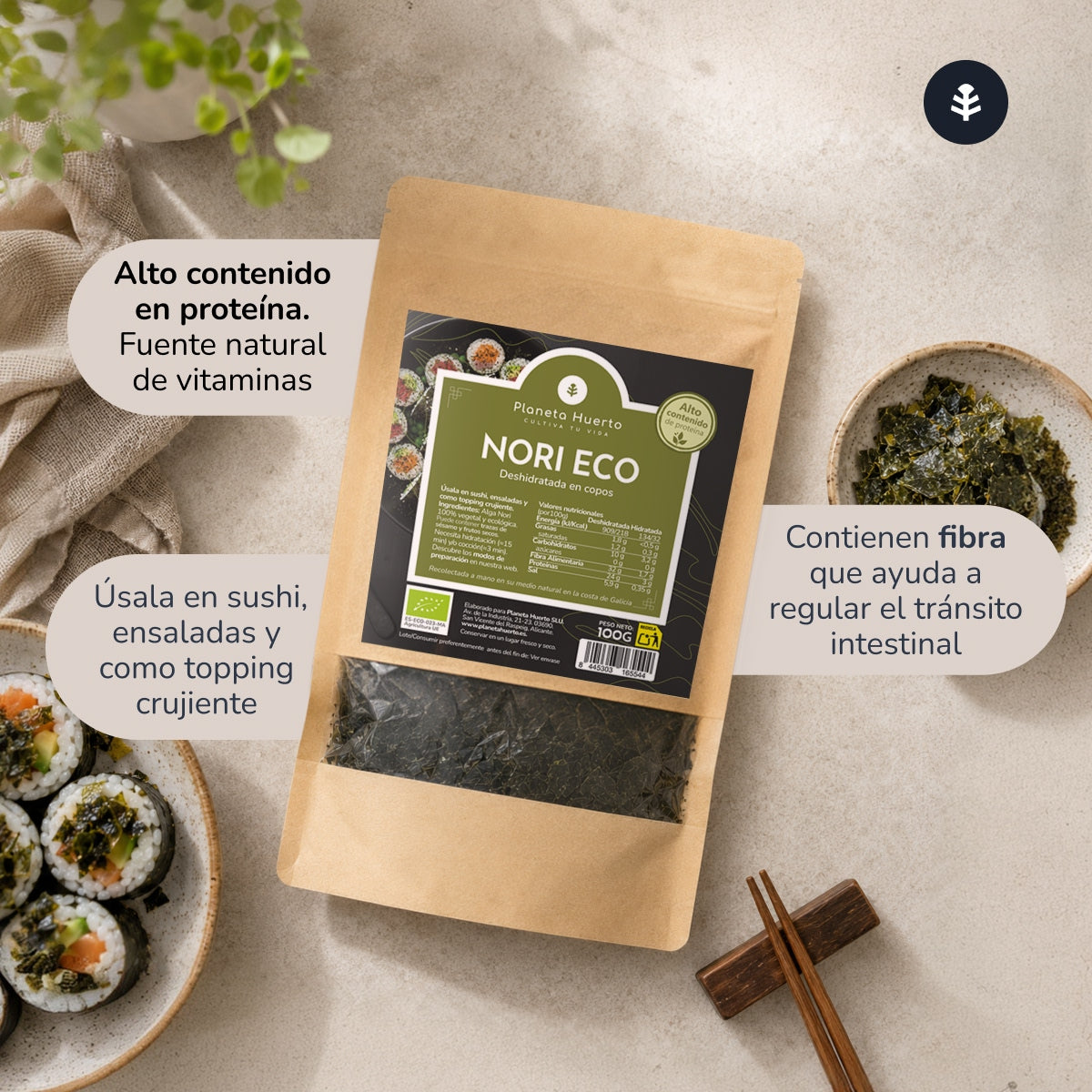 Płatki wodorostów Nori ECO Planeta Huerto 100 g