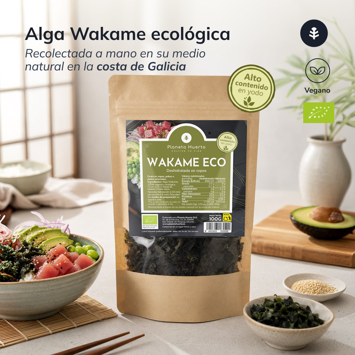 Płatki wodorostów Wakame ECO Planeta Huerto 100 g