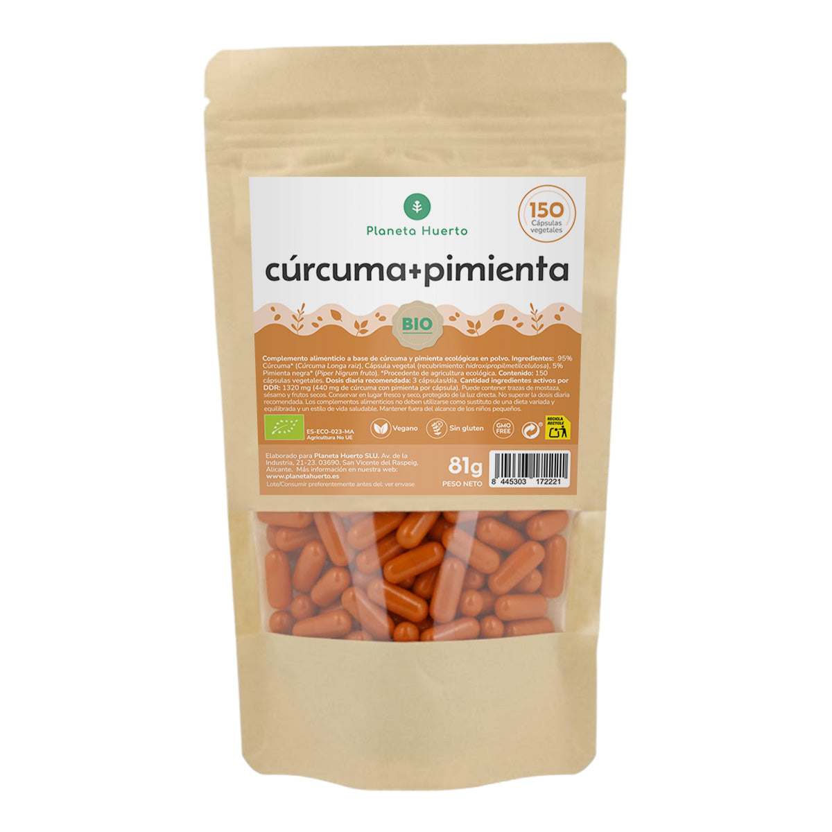 Organiczna kurkuma + organiczny pieprz Planeta Huerto 150 kapsułek