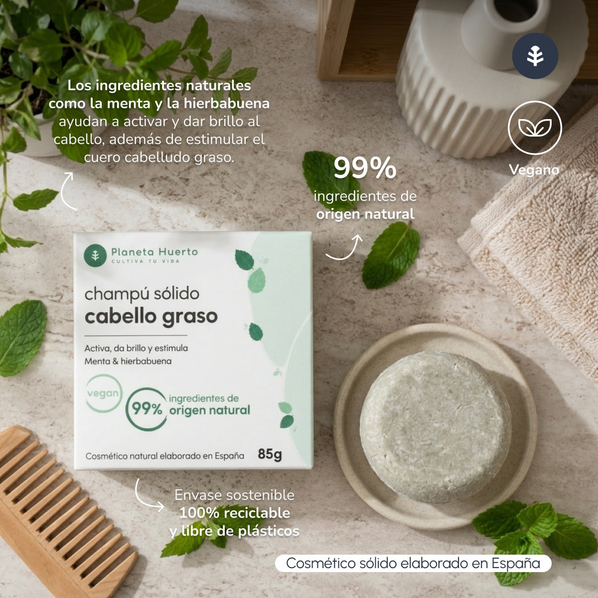 Planeta Huerto Mięta pieprzowa stały szampon 85 g