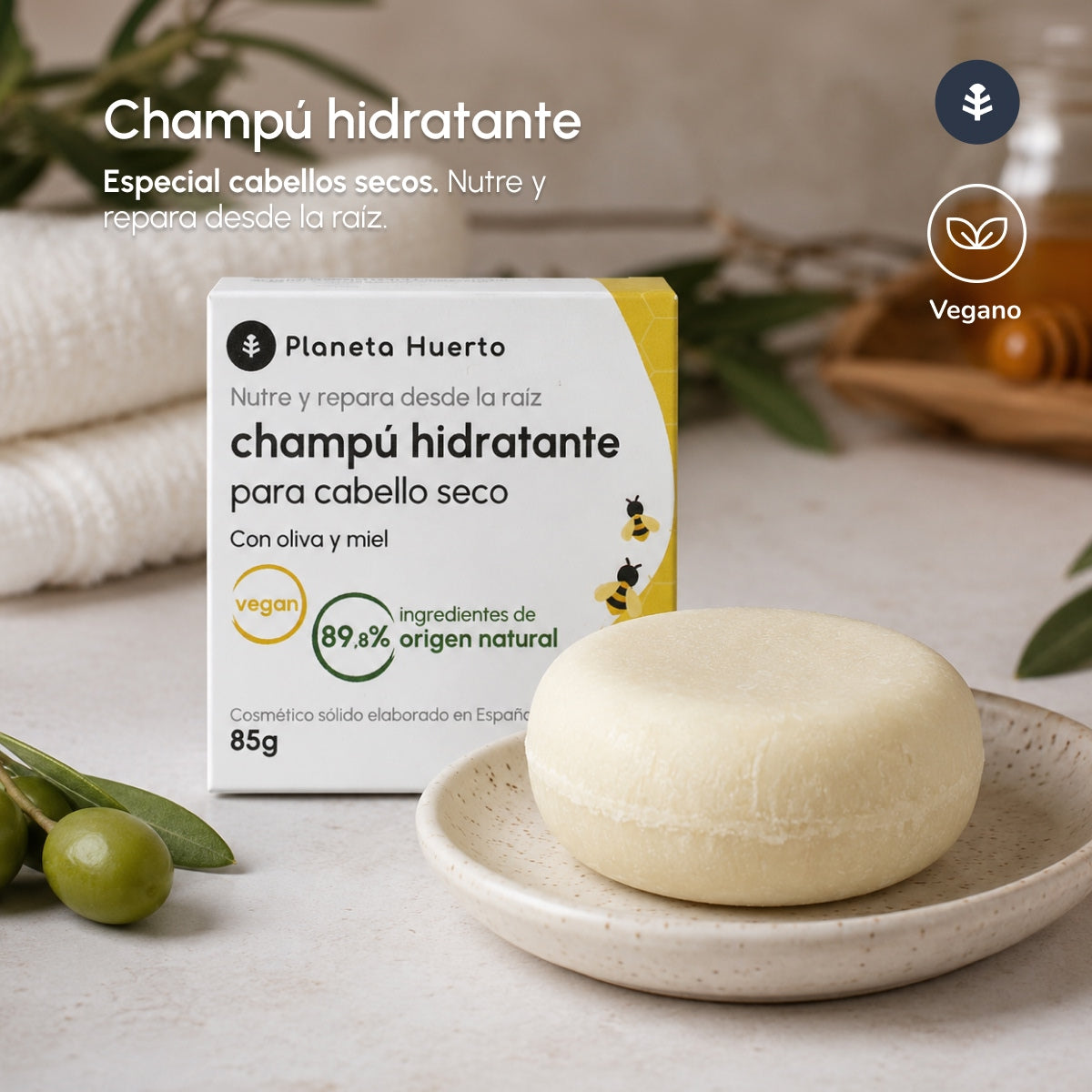 Planeta Huerto Olive & Honey Stały szampon nawilżający 85 gr