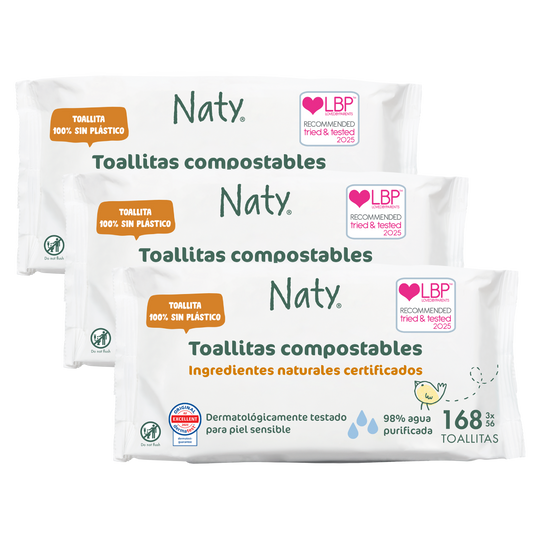 Opakowanie 3 kompostowalne chusteczki Naty  3x56 szt.