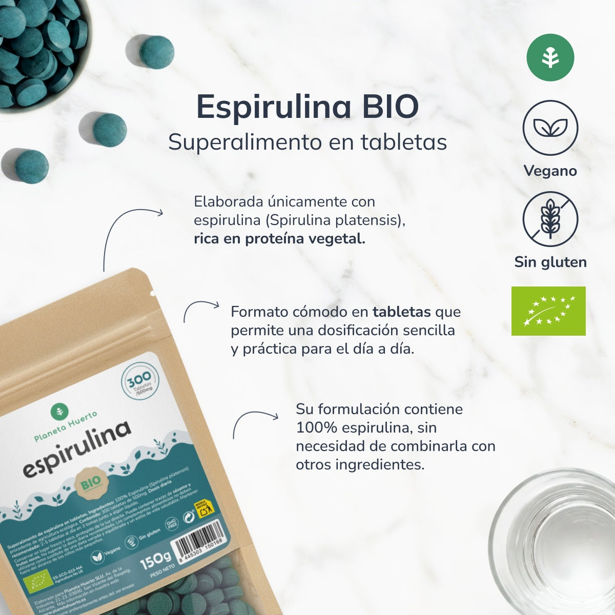 Organiczna spirulina 500mg Planet Orchard 300 tabletek