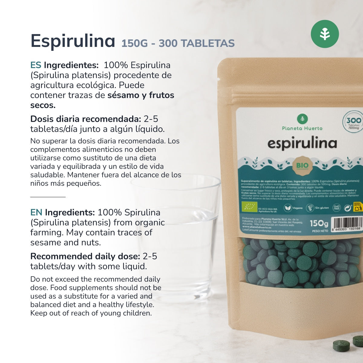 Organiczna spirulina 500mg Planet Orchard 300 tabletek