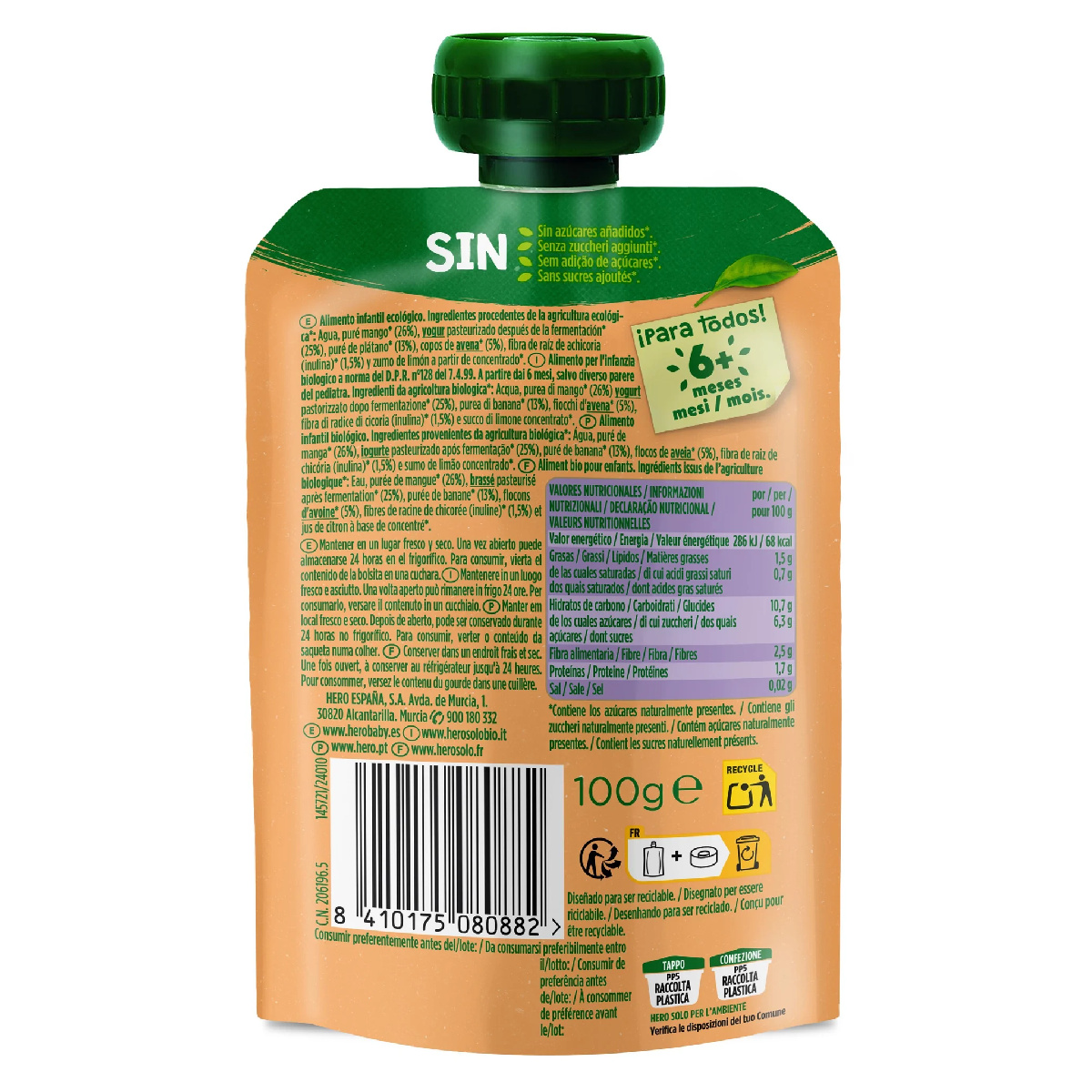 Saszetka Nutri Flora z mango, jogurtem, płatkami owsianymi i bananem 100 g Hero Solo