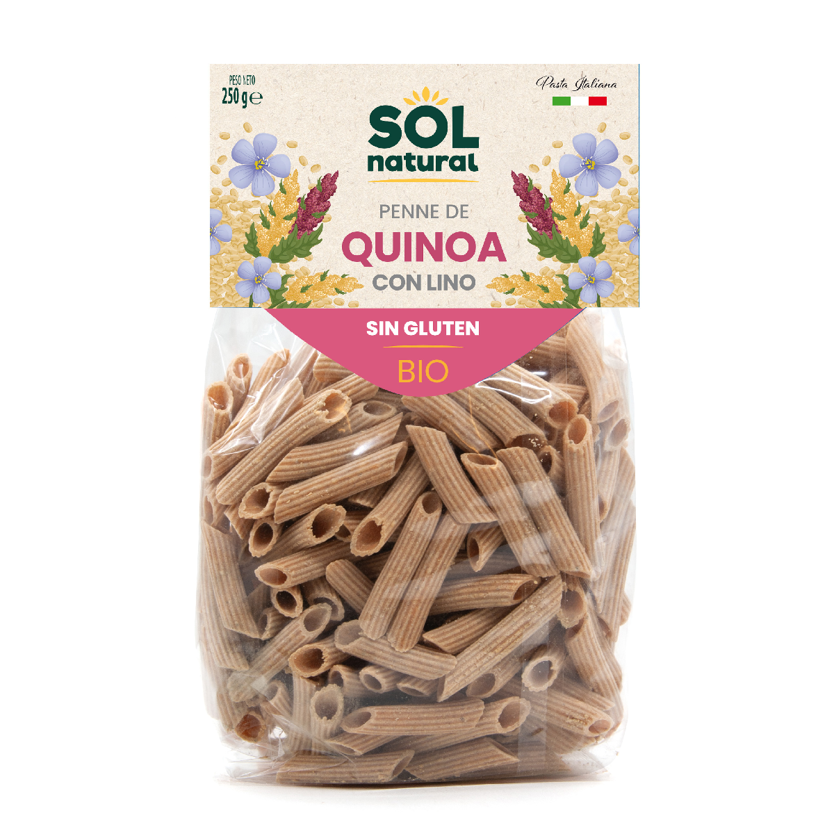 Makaron z komosy ryżowej z siemieniem lnianym bio bezglutenowy Sol Natural 250 g