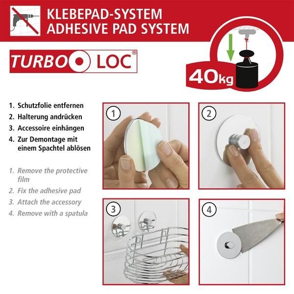 Escobillero mural Turbo Loc Wenko acero inox, fijar sin taladrar