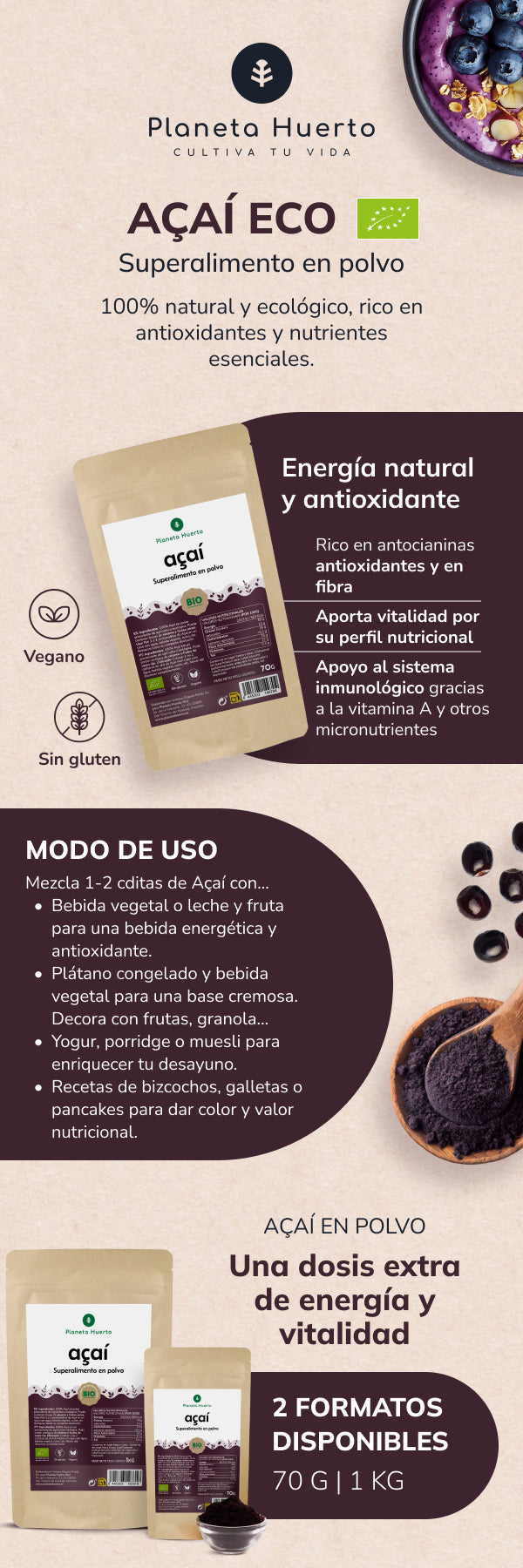 Açaí w proszku ECO Planeta Huerto 70 gr